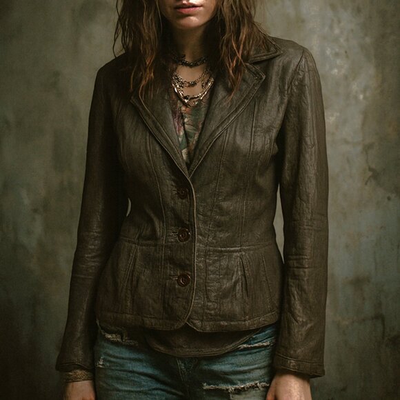 Anthropologie Jackets & Blazers - Anthropologie Tapemeasure 100% Leather Jacket Blazer Pockets Taupe Brown size 10